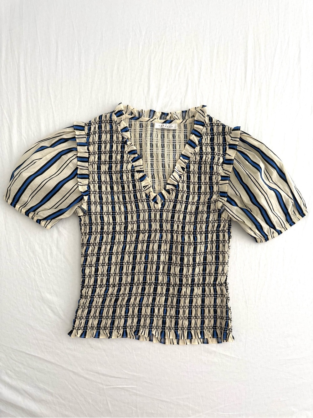 Too Shop Smocked V-Neck Puff Sleeve Top